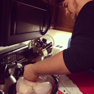 My boy cooks a turkey